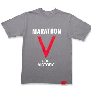 NWOT The Marathon Clothing Gray and Red Victory Tee 100% cotton large